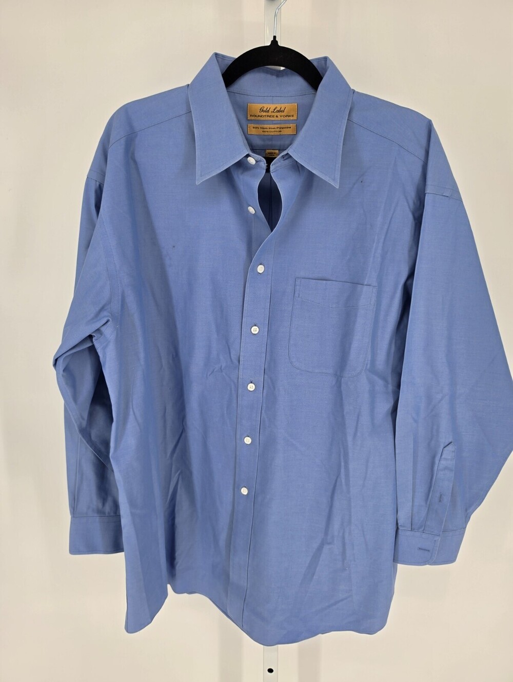 Roundtree & Yorke Mens Sz 17/33 Long Sleeve Button Up Dress Shirt Solid Blue